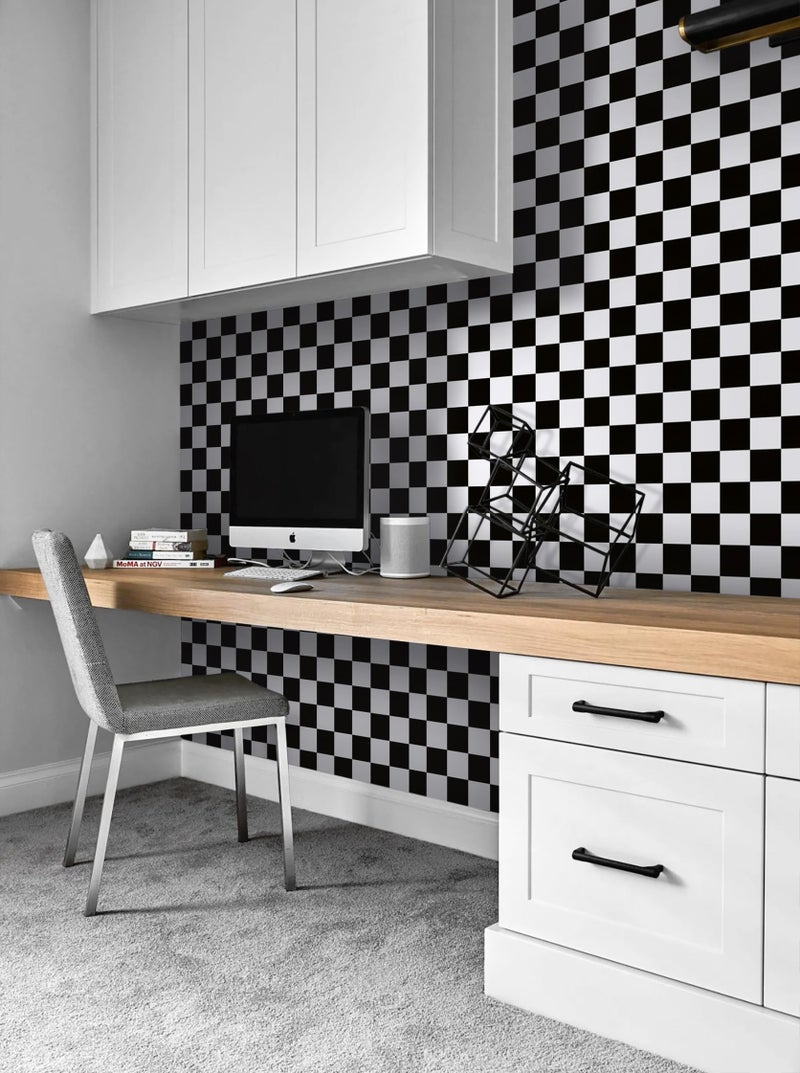 Hopepak Peel and Stick Wallpaper Mosaic Checkered Black and White Contact Paper Self Adhesive Removable Wall Paper for Bedroom Bathroom Kitchen Cabinet Shelf Drawer Liner 17.7''Ã—118" - Image 5